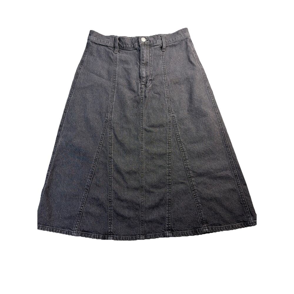 Madewell Flared Denim Midi Skirt Size 28 Black Elevated Preppy Whimsygoth